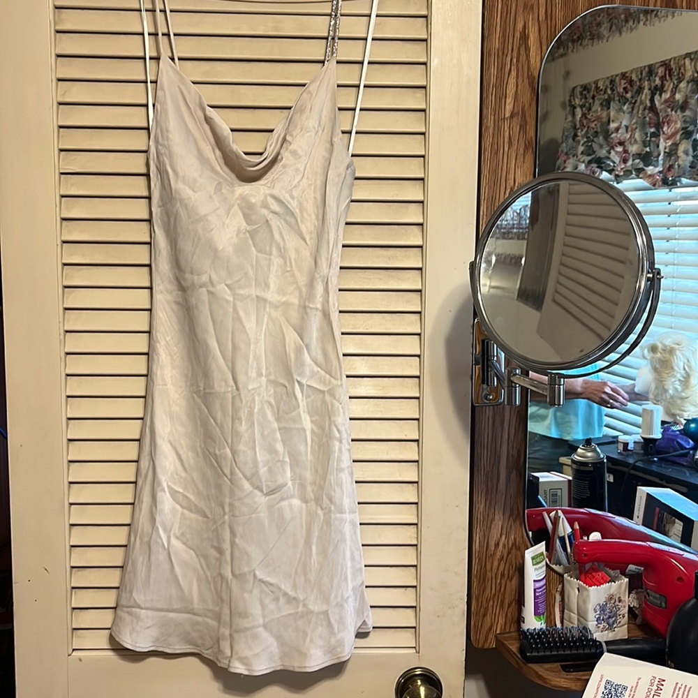 Zara mini dress NWT size Small. Beige and silver shoulder strap detail.